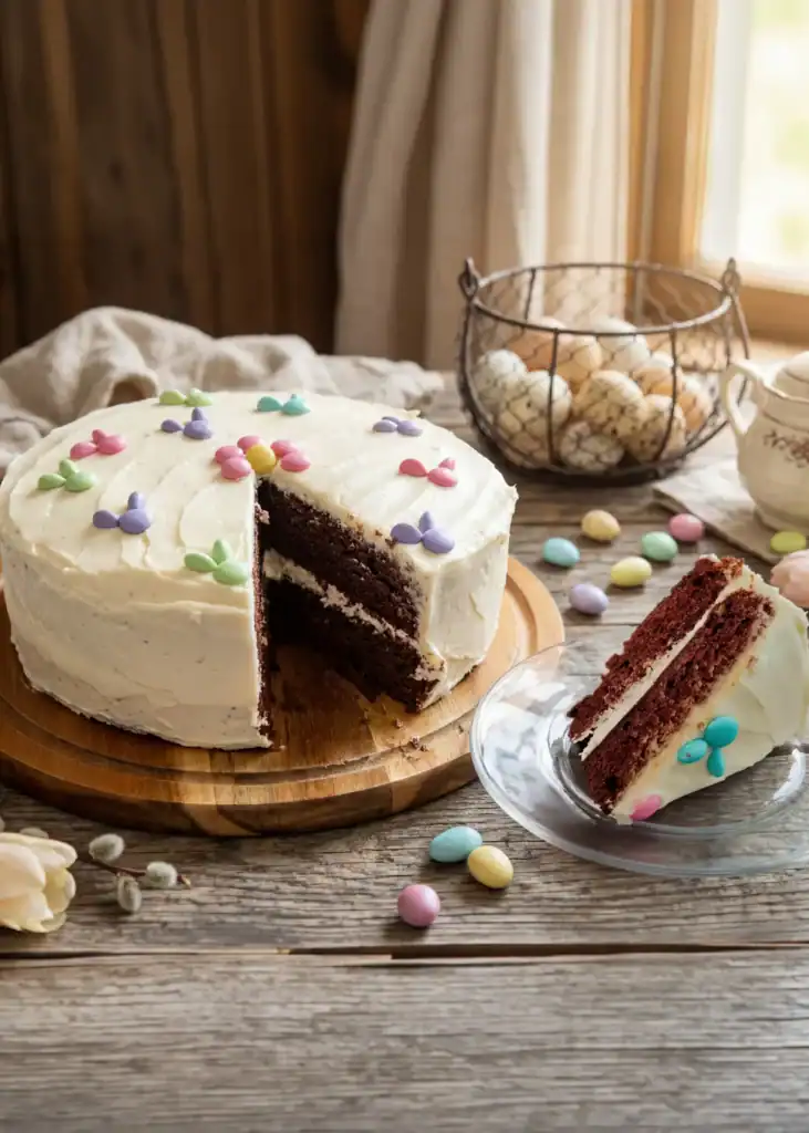 Homemade Chocolate Layer Cake with Almond Buttercream Icing