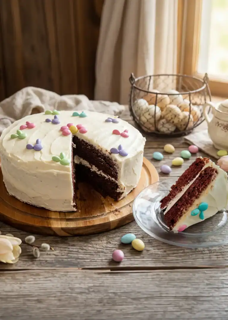 Homemade Chocolate Layer Cake with Almond Buttercream Icing