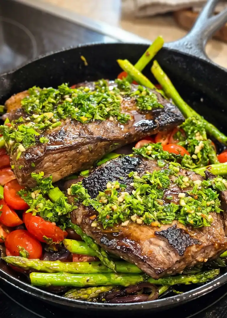 Skillet Steak and Veggies with Chimichurri