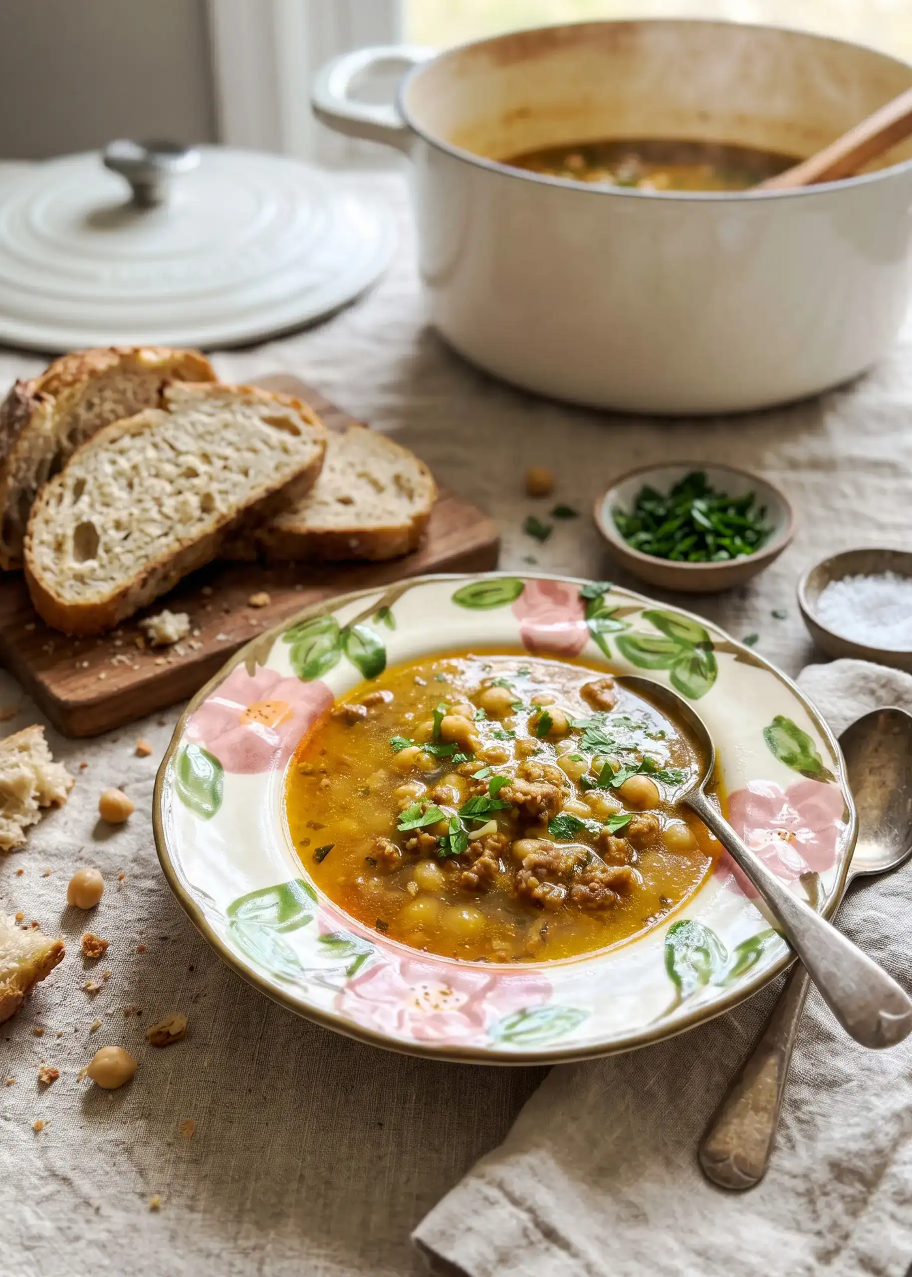 Sausage and Garbanzo Bean Soup (4 Ingredients, One Pot)